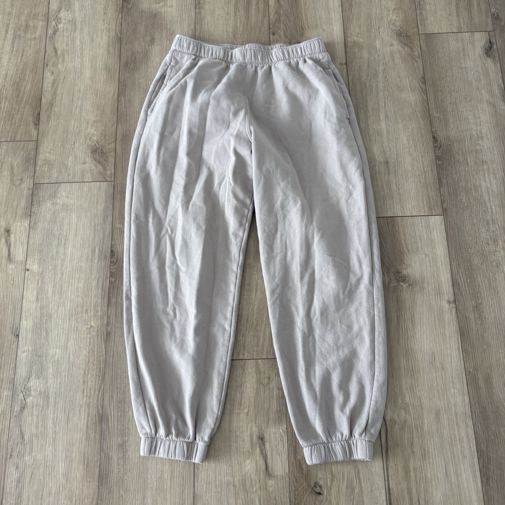 Hollister Beigeโ Adjustable Rise Fleece Dad Joggers High Waisted Women M EUC